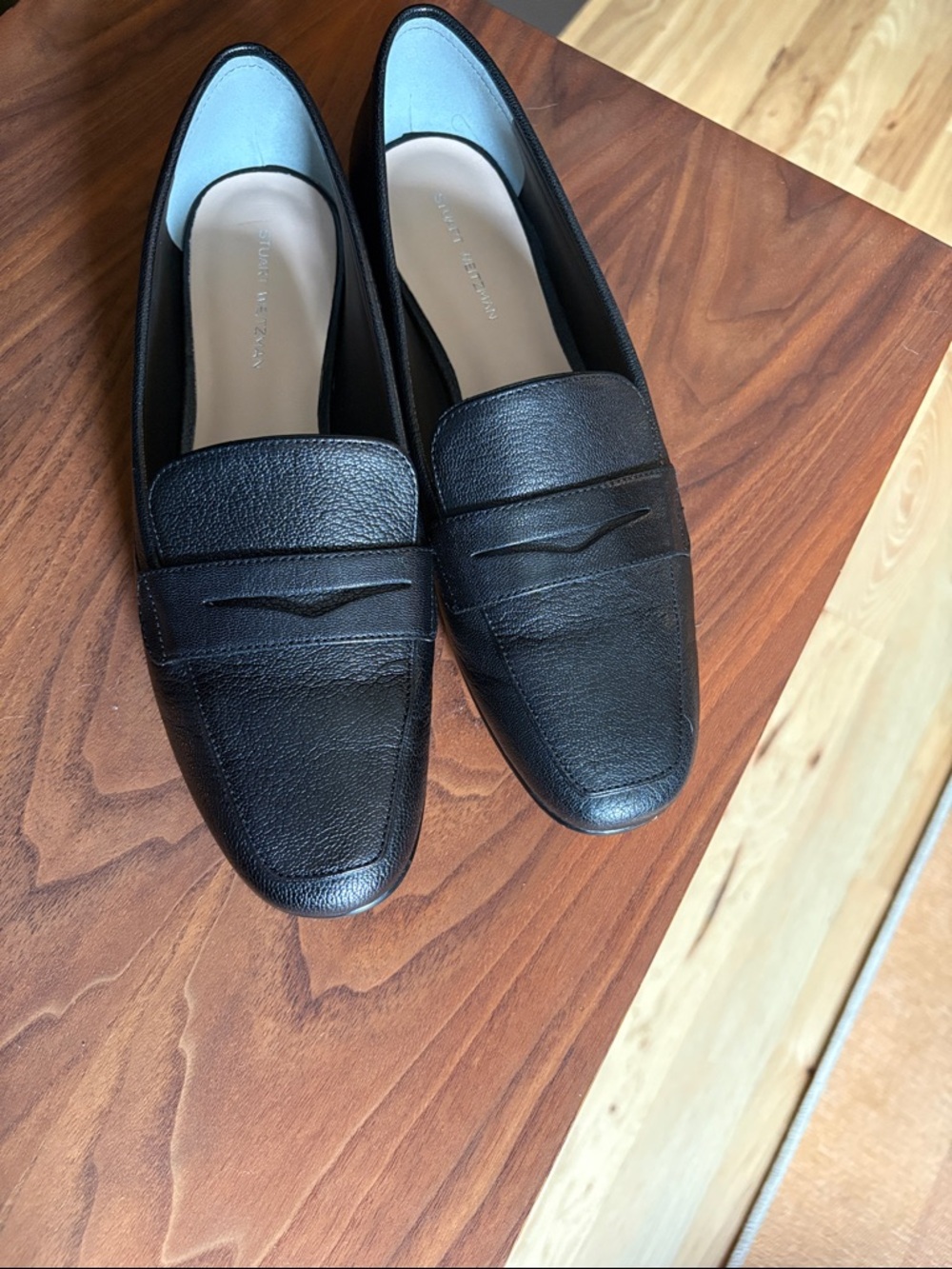 Stuart Weitzman Black Leather Penny Loafers